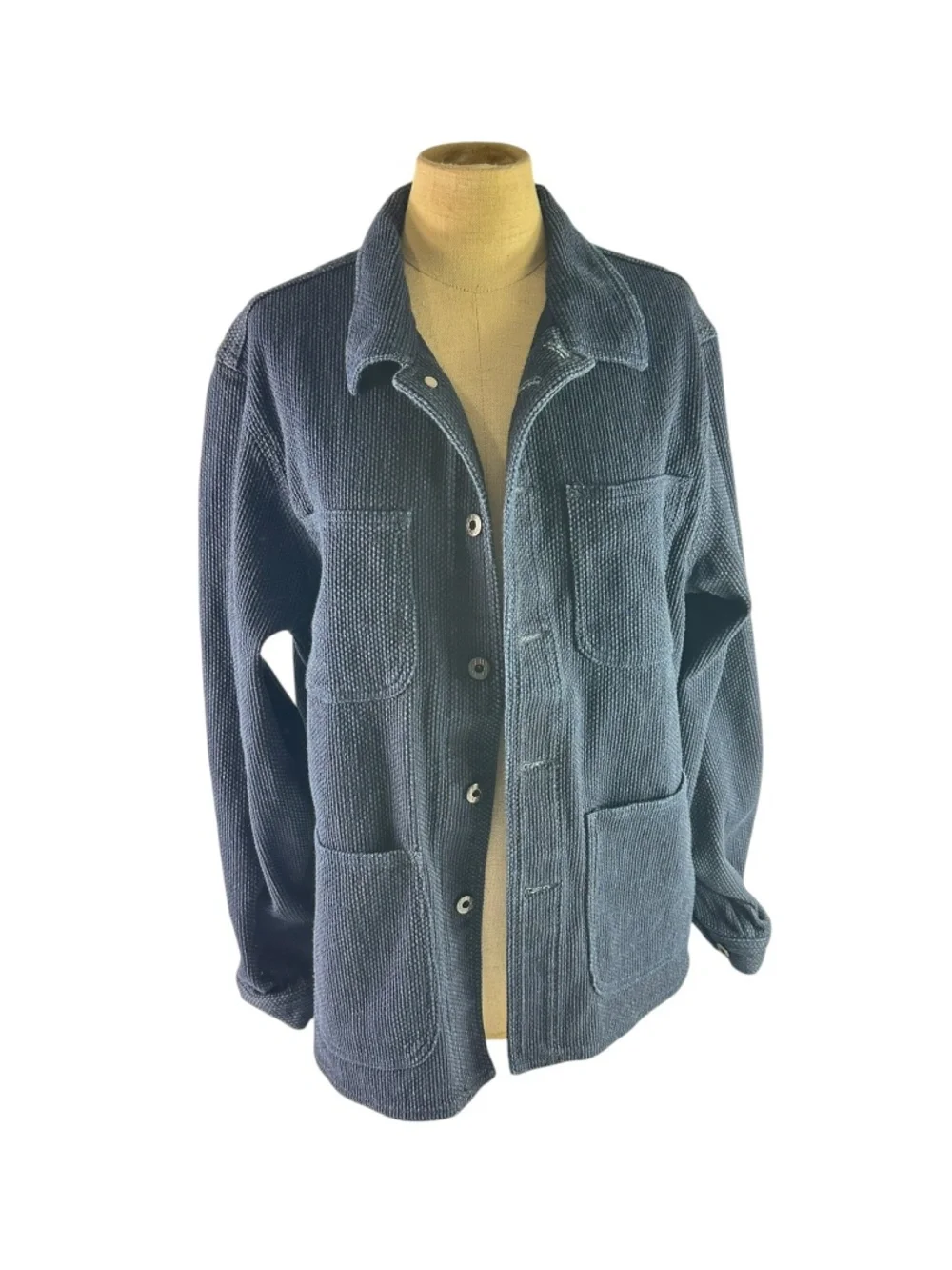 Men Japan Blue Jeans 11 oz Indigo Sashiko Chore Coat Jacket Dark Indigo XL